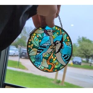 Colorful  Acrylic Stained Glass Blue‎ Jay Bird Suncatchers Hanging